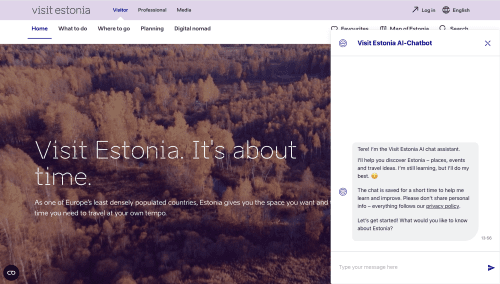 Умный чатбот на сайте Visit Estonia